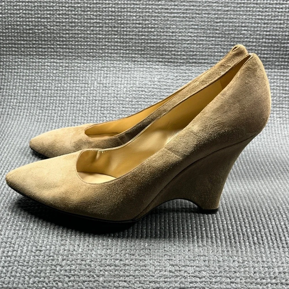 Kate Spade New York Pump Heels Womens Size‎ 8.5B Tan Suede Leather Wedge Slip On